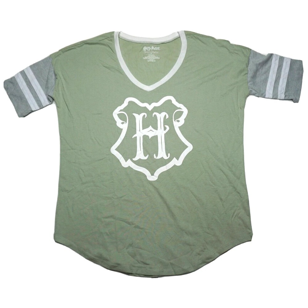 Harry Potter HOGWARTS Women Medium Oversized Green V-Neck T-Shirt NEW